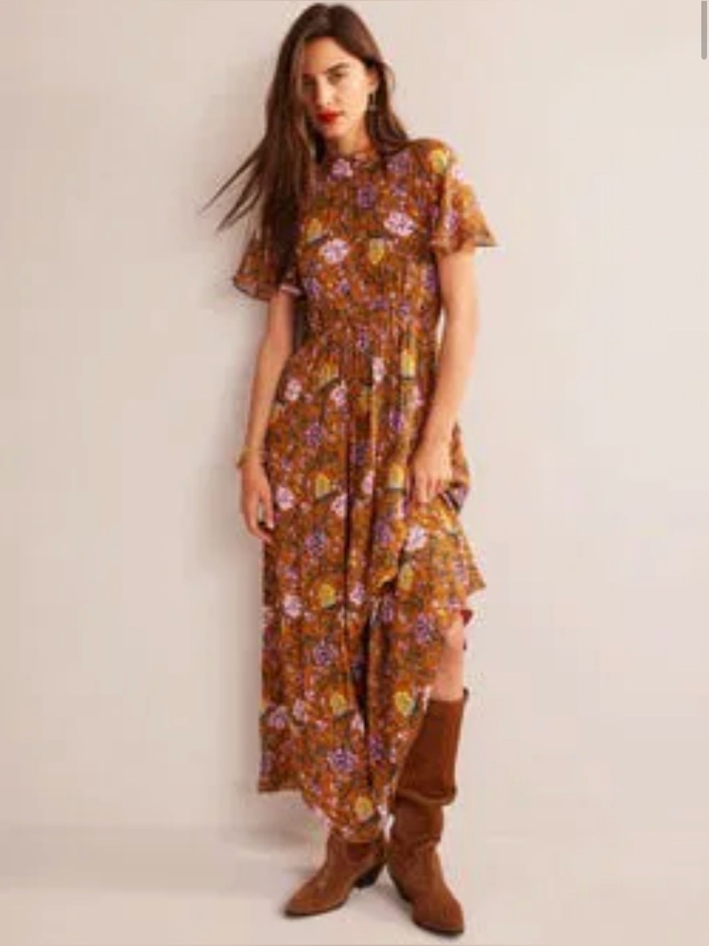 BODEN Tie-Back Gathered Midi Dress Size 6 R - Picture 2 of 7